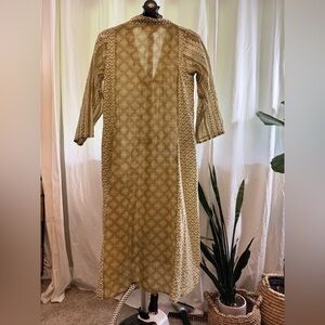 Cost Plus World Market Olive Green and Cream Patterned Maxi Dress